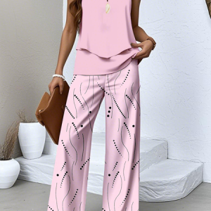 Women Striped Two-Piece Set Daily Sleeveless Casual Summer Top With Pants Matching Set, Sets, color:Pink|size:XXL, catalog Noracora shop