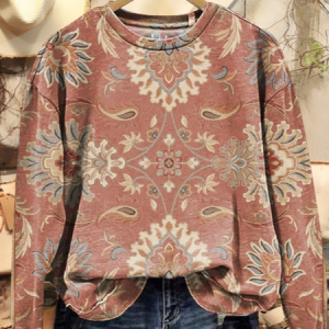 Casual Crew Neck Floral Sweatshirt Printing, Hoodies & Sweatshirts, color:Dusty Pink|size:XXL, catalog Noracora shop