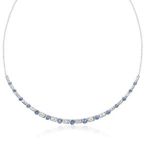 necklaces - Italo Bezel Set Baguette & Round Cut Blue Topaz Necklace For Women, Italo jewelry - Online Catalog