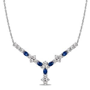 necklaces - Italo Floral Oval & Round Cut Blue Sapphire Necklace For Women, Italo jewelry - Online Catalog