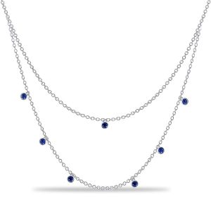 necklaces - Italo Double Row Bezel Set Blue Sapphire Chain Necklace For Women, Italo jewelry - Online Catalog