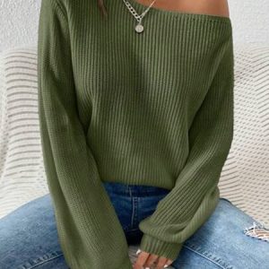 Women Cotton Plain Long Sleeve Comfy Casual Sweater, Sweaters, color:darkgreen|size:XXL, catalog Noracora shop