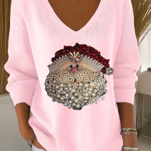 Casual Santa Claus V Neck Long Sleeve T-shirt, T-shirts, color:Pink|size:4XL, catalog Noracora shop