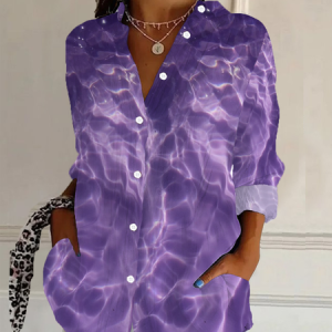 Women Abstract Long Sleeve Shirt Spring/Fall Buckle Shirt Collar Regular Sleeve Daily Casual Top, JustFashionNow Shirts, color:Purple|size:XXL,