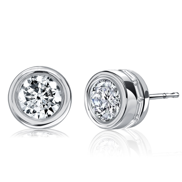 earrings - Italo Bezel Set Stud Earrings Baguette Hidden Halo Stud Earrings, Italo jewelry - Online Catalog