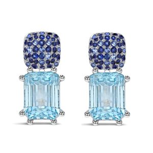 earrings - Italo Unique Micro Pave Emerald Cut Blue Sapphire Aquamarine Earrings, Italo jewelry - Online Catalog