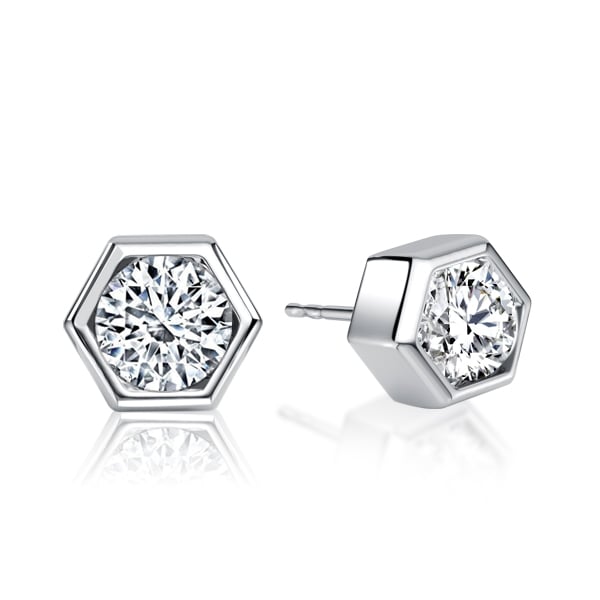 earrings - Italo Bezel Set Hexagon Single Stone Stud Earrings For Women, Italo jewelry - Online Catalog