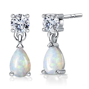 earrings - Italo Round & Pear Cut White Sapphire Opal Drop Earrings Opal Jewelry, Italo jewelry - Online Catalog
