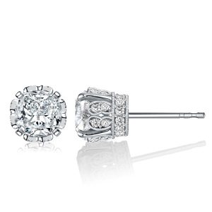 earrings - Italo Cushion Cut White Sapphire Filigree Vintage Stud Earrings, Italo jewelry - Online Catalog