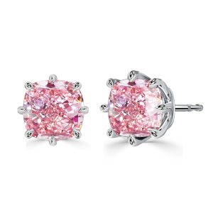 earrings - Italo 8 Prong Single Stone Cushion Cut Pink Sapphire Earrings, Italo jewelry - Online Catalog
