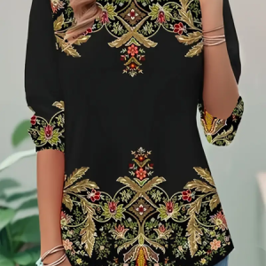 Women Floral Long Sleeve Tee T-shirt Crew Neck Printing Casual Spring/Fall Tunic Top, JustFashionNow T-Shirts, color:Black|size:XXL,