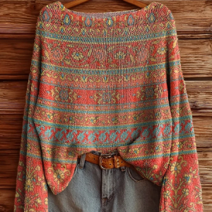 Women's Floral Print Casual Long Sleeve Top, Sweaters, color:Orange Red|size:4XL, catalog Noracora shop