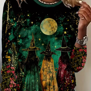 Women Halloween Long Sleeve Tee T-shirt Crew Neck Printing Casual Spring/Fall Graphic Tee Top, JustFashionNow T-Shirts, color:Black|size:XXL,