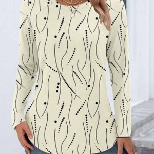 Casual Color Block Crew Neck Long Sleeve T-shirt, T-shirts, color:Light Yellow|size:4XL, catalog Noracora shop