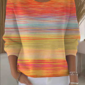 Women Abstract Printing Spring/Fall Casual Long Sleeve Crew Neck Sweater, JustFashionNow Sweaters, color:Orange|size:5XL,