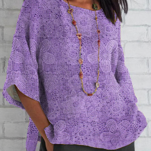 Casual Floral Crew Neck Half Sleeve T-shirt, Blouses, color:Purple|size:5XL, catalog Noracora shop