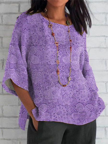 Women Floral Half Sleeve Tee T-shirt Crew Neck Casual Summer Top, JustFashionNow T-Shirts, color:Purple|size:5XL - Image 4