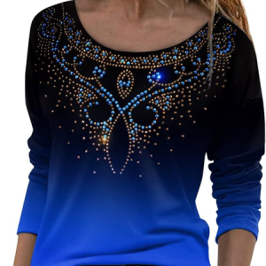 Casual Ombre Crew Neck Long Sleeve T-shirt, T-shirts, color:Blue|size:XXL, catalog Noracora shop