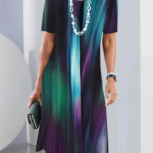 Women Abstract Short Sleeve Summer Printing Dress Crew Neck Daily Vintage Midi Tunic H-Line Dress, JustFashionNow Casual Dresses, color:As Picture|size:5XL,