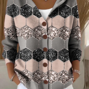 Women Abstract Printing Long Sleeve Hoodie Casual Spring/Fall Cardigan Outerwear, JustFashionNow Cardigans, color:pink-gray|size:4XL,