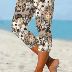Women Floral Capris Elastic Waist Pants Casual Summer Trousers, Leggings, color:As Picture|size:XXL, catalog Noracora shop