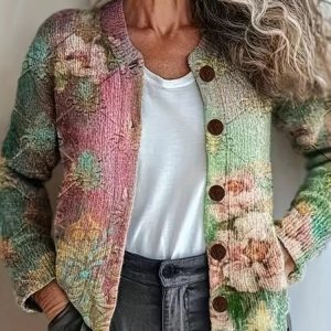 Women Knitted Gradient Pattern Long Sleeve Comfy Vintage Cardigan, Cardigans, color:Color1|size:5XL, catalog Noracora shop