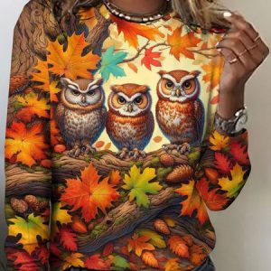 Vintage Floral Crew Neck Long Sleeve T-shirt, T-shirts, color:Orange|size:4XL, catalog Noracora shop