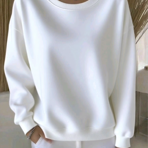 Casual Crew Neck Plain Sweatshirt, Hoodies & Sweatshirts, color:White|size:4XL, catalog Noracora shop