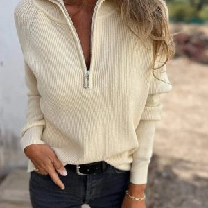 Women Plain Long Sleeve Comfy Casual Sweater, Sweaters, color:Apricot|size:3XL, catalog Noracora shop