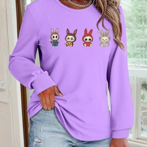 Casual Crew Neck Animal Sweatshirt, Hoodies & Sweatshirts, color:Purple|size:4XL, catalog Noracora shop