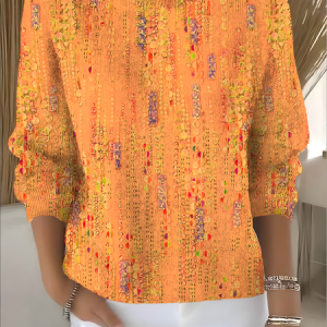 Women Geometric Long Sleeve Comfy Vintage Sweater, Sweaters, color:Orange|size:XXL, catalog Noracora shop