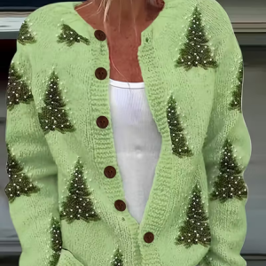 Women Christmas Long Sleeve Comfy Vintage Printing Cardigan, Cardigans, color:Green|size:5XL, catalog Noracora shop