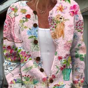 Women 3D Floral Print Long Sleeve Comfy Vintage Cardigan, Cardigans, color:As Picture|size:5XL, catalog Noracora shop