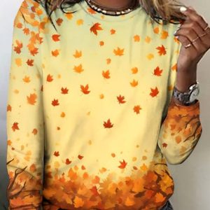 Vintage Ombre Crew Neck Long Sleeve T-shirt, T-shirts, color:Yellow|size:4XL, catalog Noracora shop
