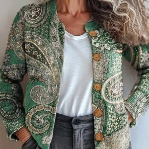 Women Knitted Paisley Long Sleeve Comfy Vintage Cardigan, Cardigans, color:Color2|size:5XL, catalog Noracora shop
