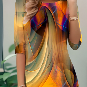 Vintage Ombre Crew Neck Long Sleeve T-shirt, T-shirts, color:Orange|size:XXL, catalog Noracora shop