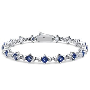 bracelets - Italo Three Stone Asscher Cut Blue Sapphire Tennis Bracelet For Women, Italo jewelry - Online Catalog