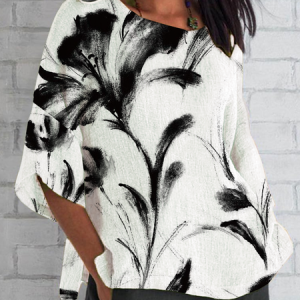 Women Floral Half Sleeve Tee T-shirt Crew Neck Casual Summer Top, JustFashionNow T-Shirts, color:White|size:5XL,