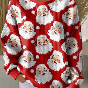Women Santa Claus Crew Neck Printing Casual Spring/Fall Long Sleeve Sweatshirt, JustFashionNow Sweatshirts & Hoodies, color:Red|size:5XL,