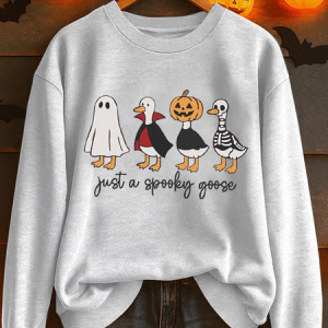 Halloween Just A Spooky Goose Print Crew Neck Comfy Sweatshirt, Hoodies & Sweatshirts, color:White|size:3XL, catalog Noracora shop