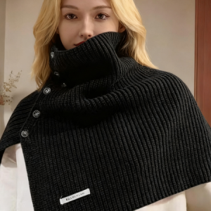 Slit button high collar pullover shawl scarf, Scarves, color:Black|size:One-size, Stylewe