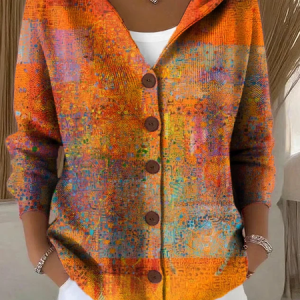 Women Abstract Printing Long Sleeve Hoodie Casual Spring/Fall Cardigan Outerwear, JustFashionNow Cardigans, color:Orange|size:4XL,