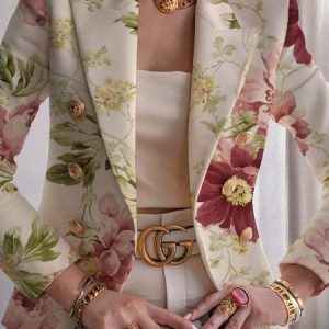 Women Geometric Spring/Fall Outerwear Vintage Printing Long Sleeve Regular Blazer, Blazers, color:Color14|size:5XL, catalog Noracora shop