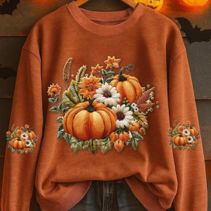 Casual Crew Neck Floral Sweatshirt Printing, Hoodies & Sweatshirts, color:Orange|size:XXL, catalog Noracora shop