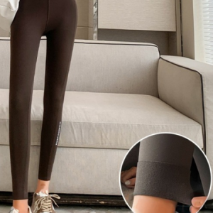 Women Plain Casual All Season Split Joint Long Leggings, JustFashionNow Leggings, color:Coffee|size:XL,