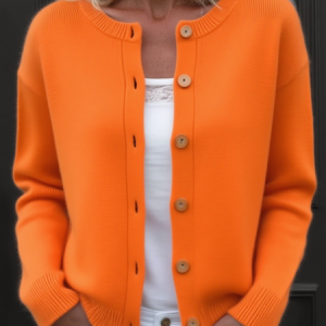 Women Wool/Knitting Plain Long Sleeve Comfy Casual Cardigan, Sweaters, color:Orange|size:4XL, catalog Noracora shop