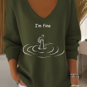 Women Cotton Text Letters Long Sleeve Comfy Casual Sweater, Sweaters, color:Deep Green|size:4XL, catalog Noracora shop