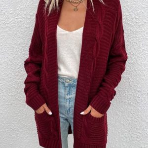 Women Spring/Fall Outerwear Vintage Split Joint Plain Long Sleeve Jacket, Coats, color:Wine Red|size:3XL, catalog Noracora shop