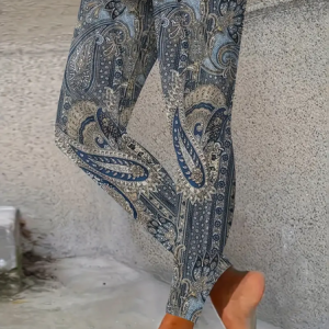 Women Paisley Casual All Season Printing Long Leggings, Leggings, color:Navyblue|size:XXL, catalog Noracora shop