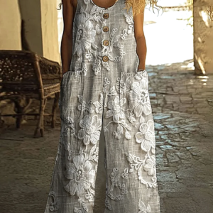 Women Plain Crew Neck Sleeveless Casual Summer Cotton Jumpsuit, Jumpsuits&Rompers, color:Khaki|size:4XL, catalog Noracora shop